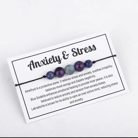 Anxiety and Stress Spirtitual Healing Crystal Bead Bracelet with Meaning Card - Picture 1 of 3